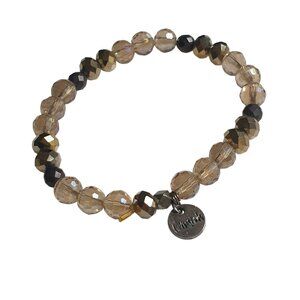 Erimish Crystal Beaded Bracelet Charm Round Faceted Stretch Design Neutral Hues